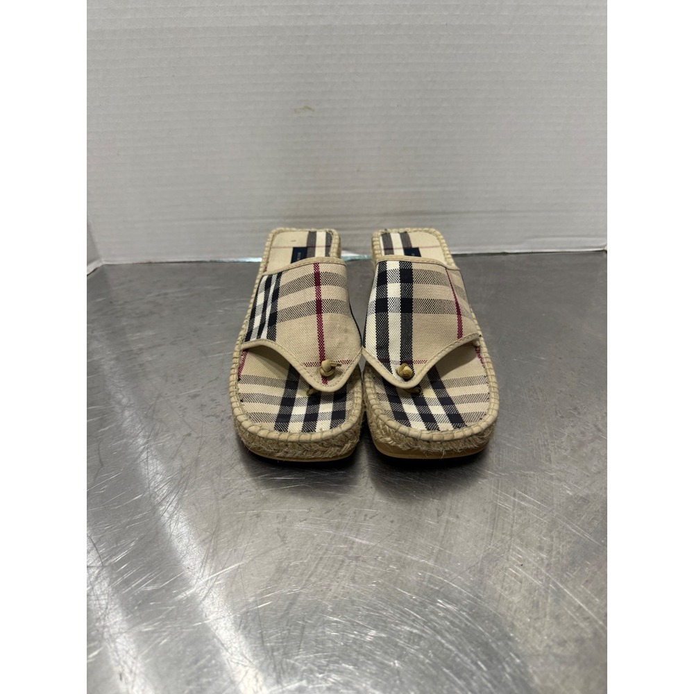 Burberry London Nova Check Espadrille Slide Sandals Tan Plaid Made in Spain 37